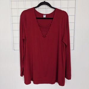 Old Navy Lace Up Red Top Large